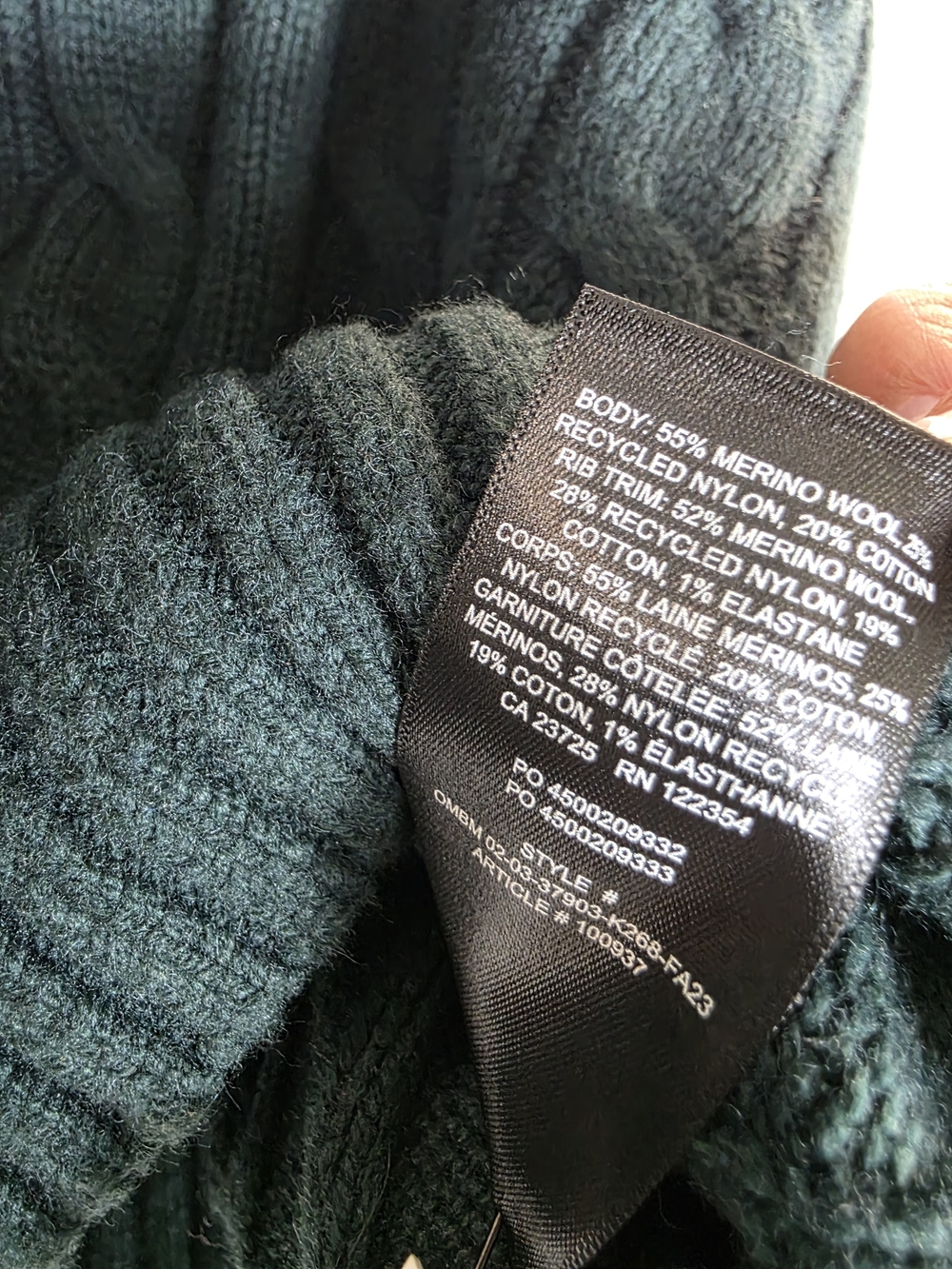 Aritzia Sunday best wool Dark Forest Green Cropped Cable-Knit Crew Sweater - Picture 3 of 7